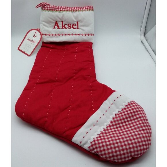 Pottery Barn Kids Aksel Christmas Stocking Gingham Holiday Quilted Red - Picture 12 of 12